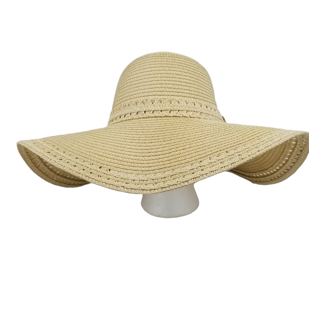 100% Paper Straw Hat Wide Brim Floppy Sun Hat Size One Size OS